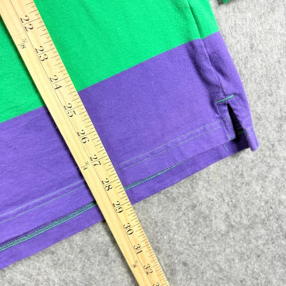 H&M Polo Shirt Mens 2XL Green Navy Stripe Rugby Long Sleeve Top 90s Style